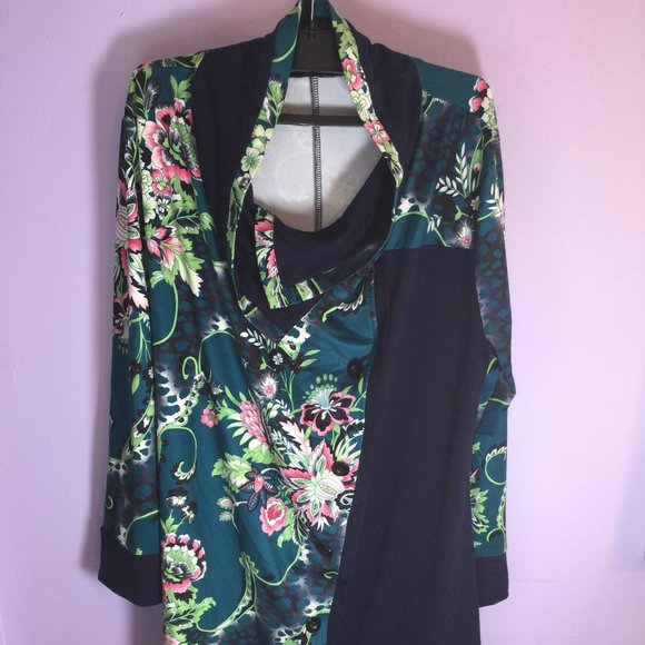 Large Deep Teal/Green Floral Tunic XL - Picture 1 of 16